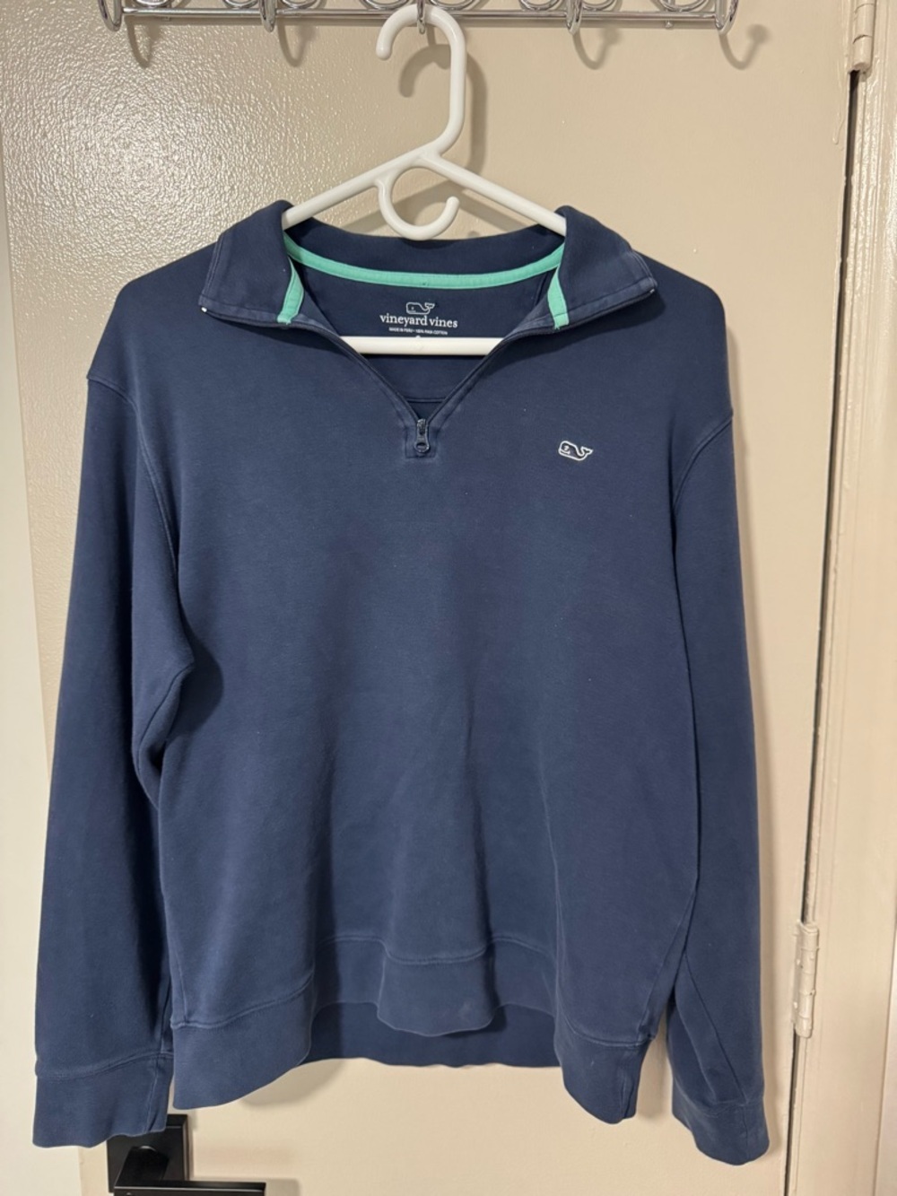 Vineyard Vines Navy Pullover with Mint Trim